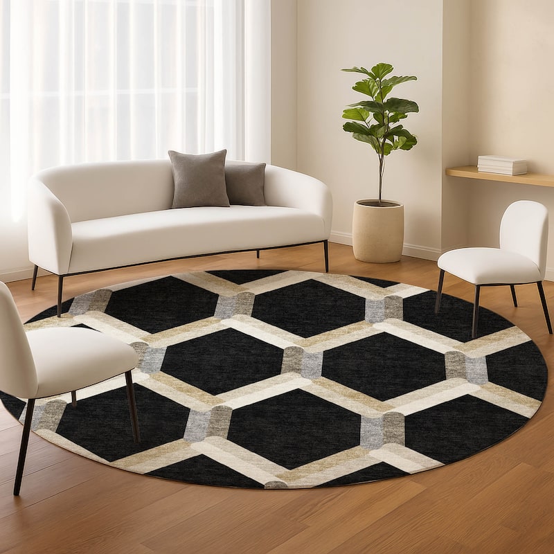 Machine Washable Indoor/ Outdoor Modern Trellis Chantille Rug