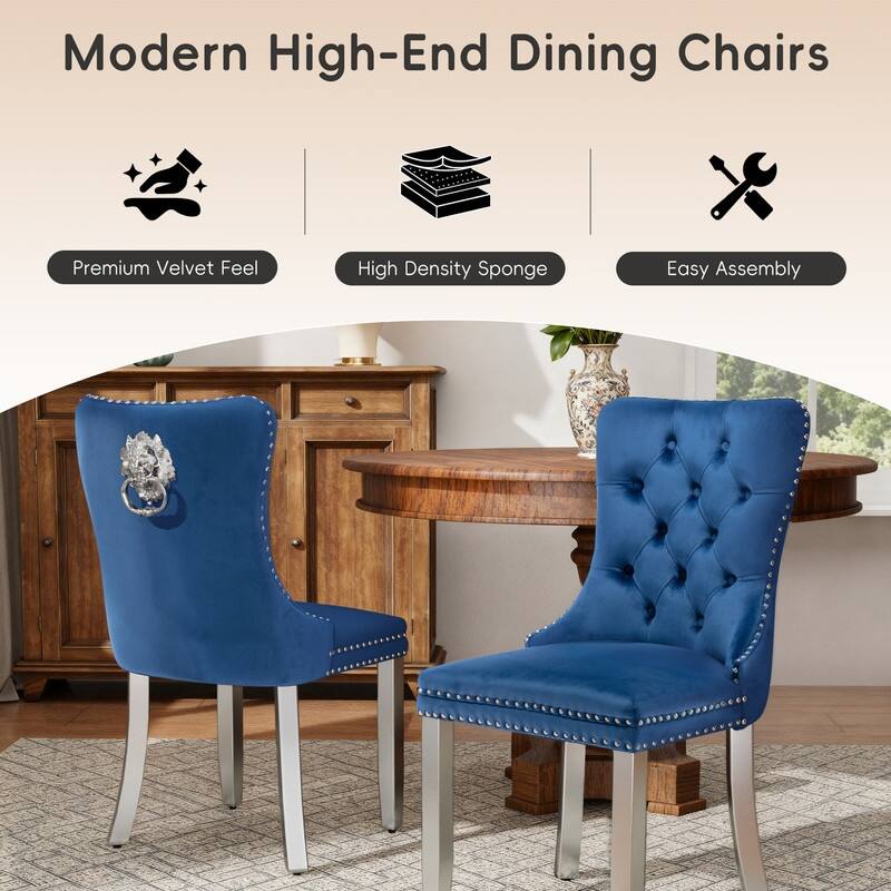 High-end Tufted Velvet Upholstered Nailhead Dining Chair Set of 6