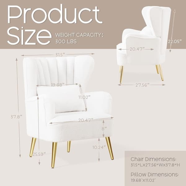 dimension image slide 4 of 10, HOMYKA Modern Wingback Arm Chair Upholstered Accent Chair Set of 2