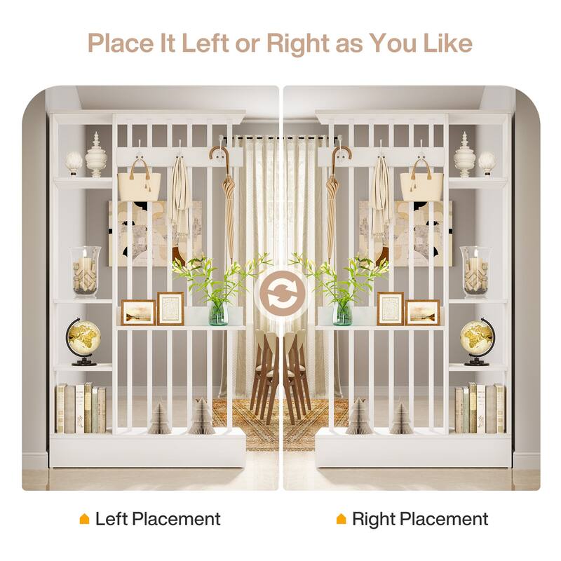 71" Wall Room Divider with Shelves & Coat Hooks