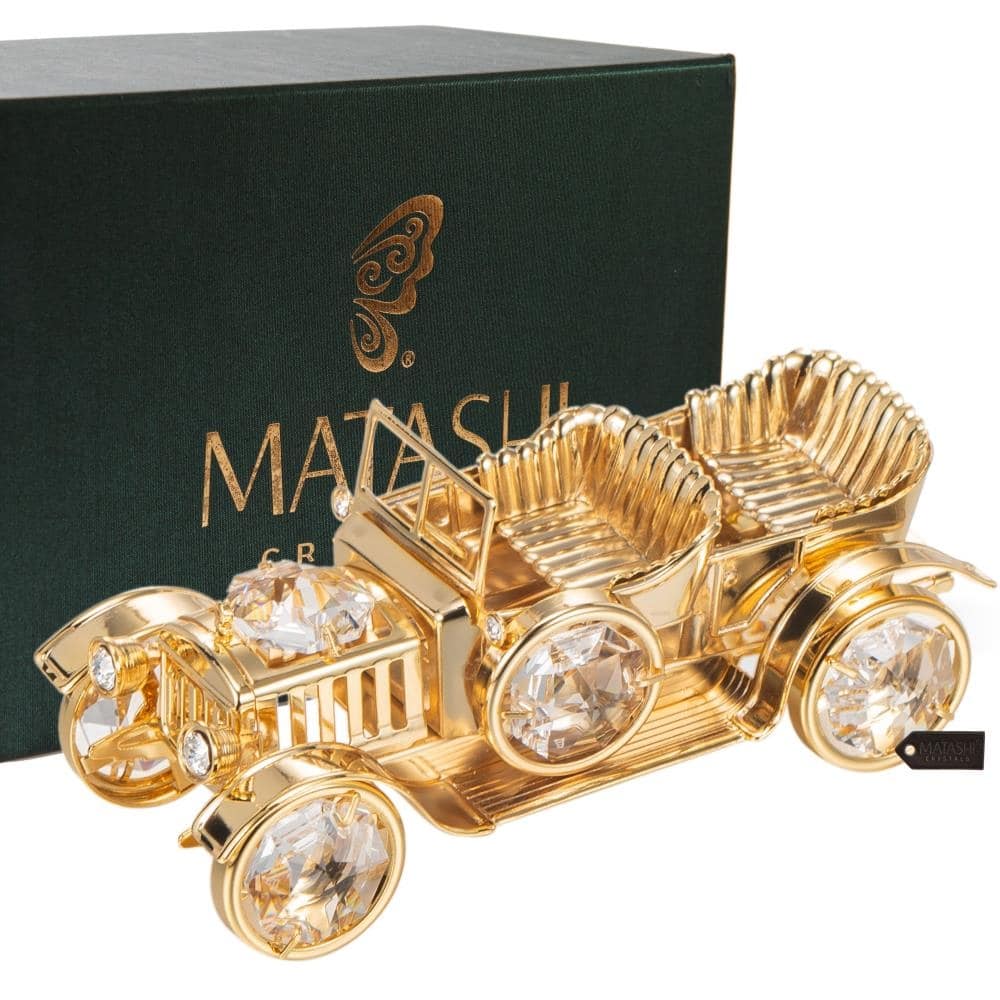Matashi 24K Gold Plated Highly Polished Vintage Car Ornament with Genuine Matashi Crystal