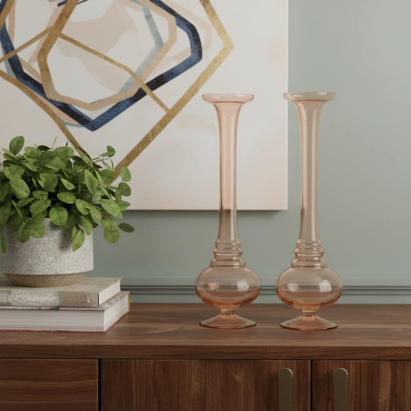 Set of Two 11" Pink Glass Trumpet Table Vases - 3.50 - Pink - 3.50