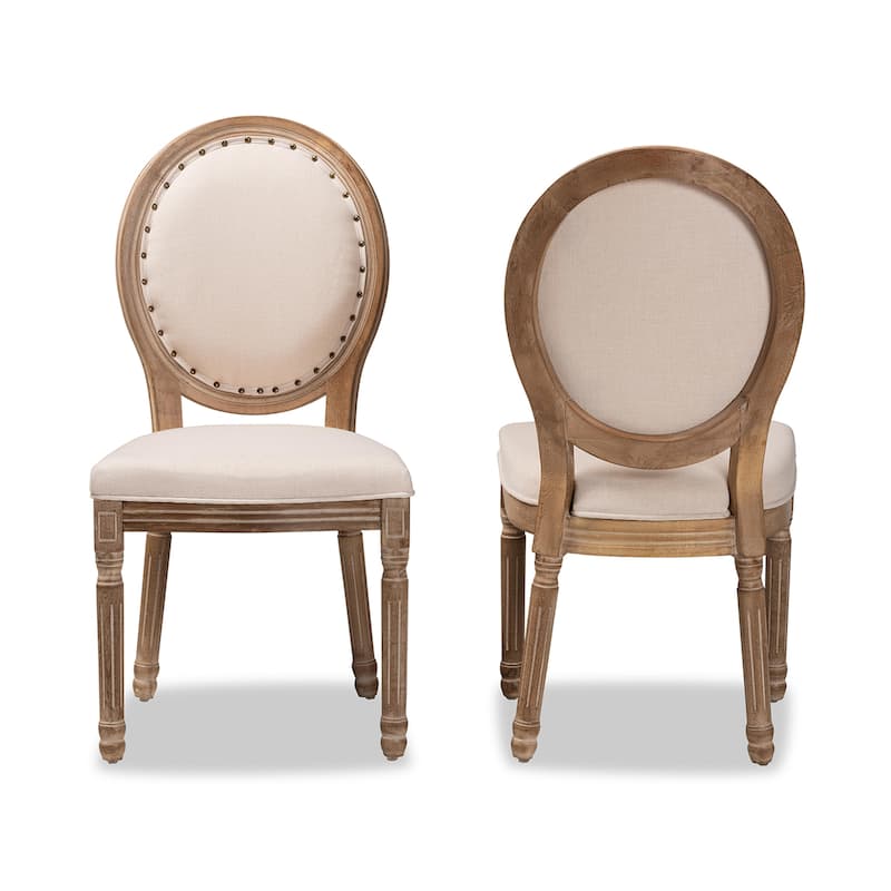 Louis French Inspired Upholstered Wood Dining Chair Set(2PC)-Beige