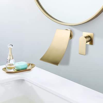 Solid Brass Wall Mounted Waterfall Bathroom Sink Faucet