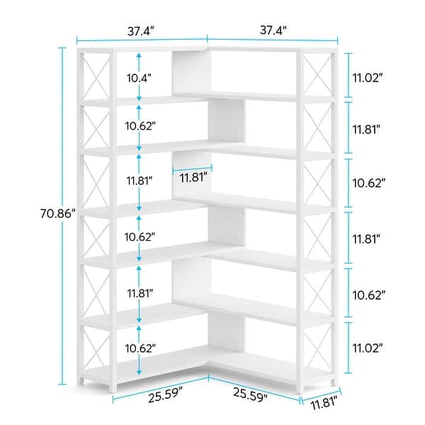 6Tier Corner Bookshelves, Industrial Corner Etagere Bookcase, Open