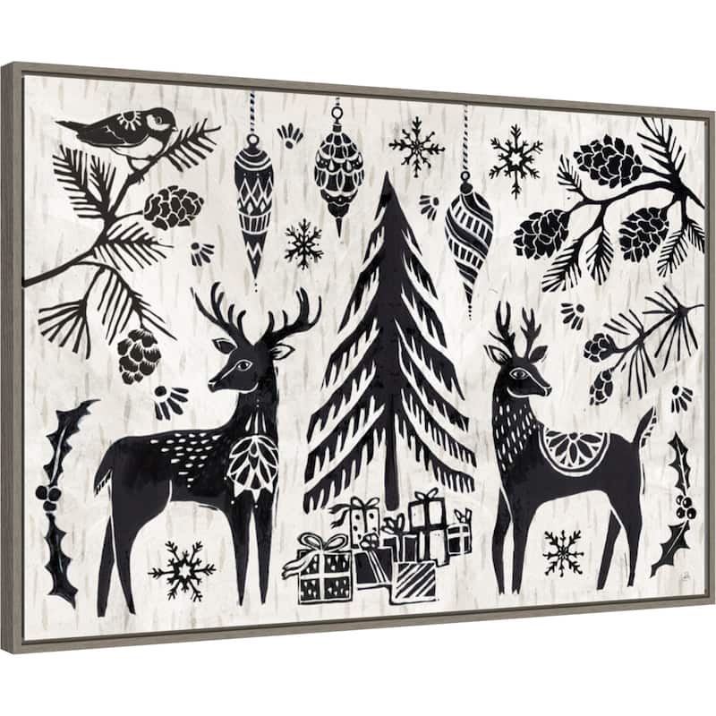 Woodcut Christmas I by Daphne Brissonnet Framed Canvas Wall Art