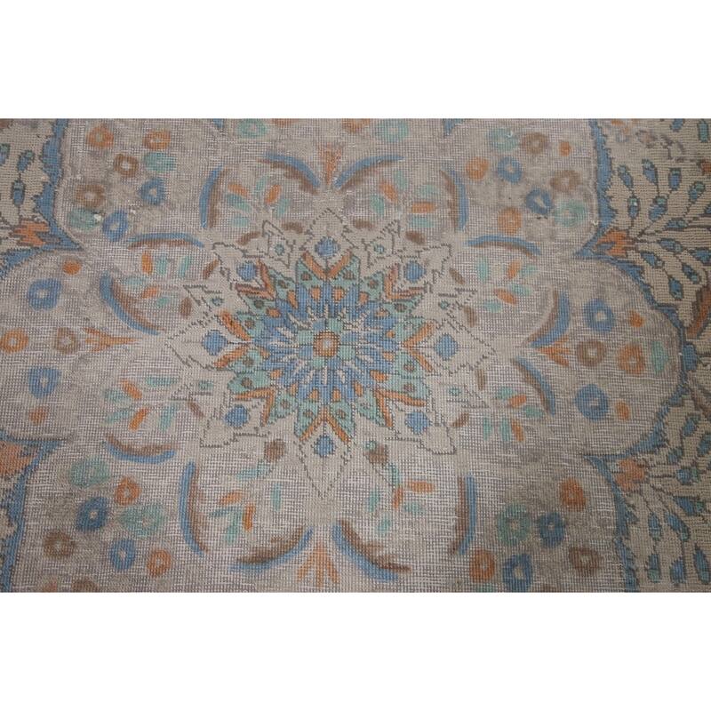 Antique Floral Distressed Tabriz Persian Rug Hand-knotted Wool Carpet - 6'8" x 10'0"