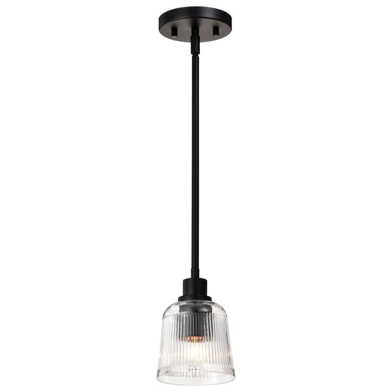 Grayson 1 Light Mini Pendant Matte Black Finish Clear Ribbed Glass - Matte Black