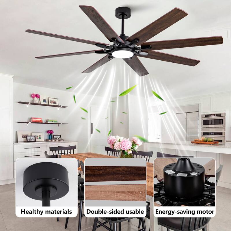 72" 8-blade Dual Finish Ceiling Fan w/ Remote Control, 6-speed Quiet DC