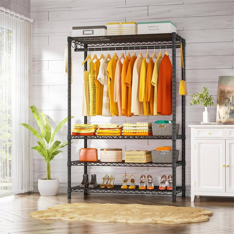 4 Tier Metal Clothes Garment Rack for Bedroom and Cloakroom - 14"D x 45"W x 76.4"H