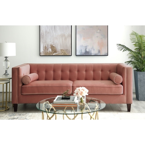 Paolo Velvet Button Tufted Sofa - Square Arms, Tapered Legs