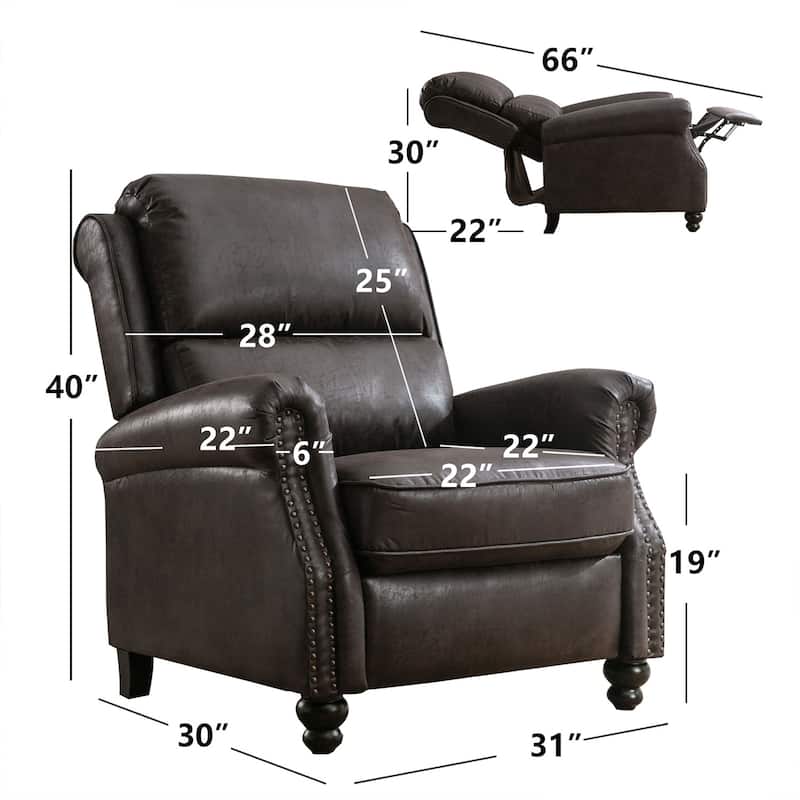 Armchair Pushback Club Recliner with Rivet Decoration