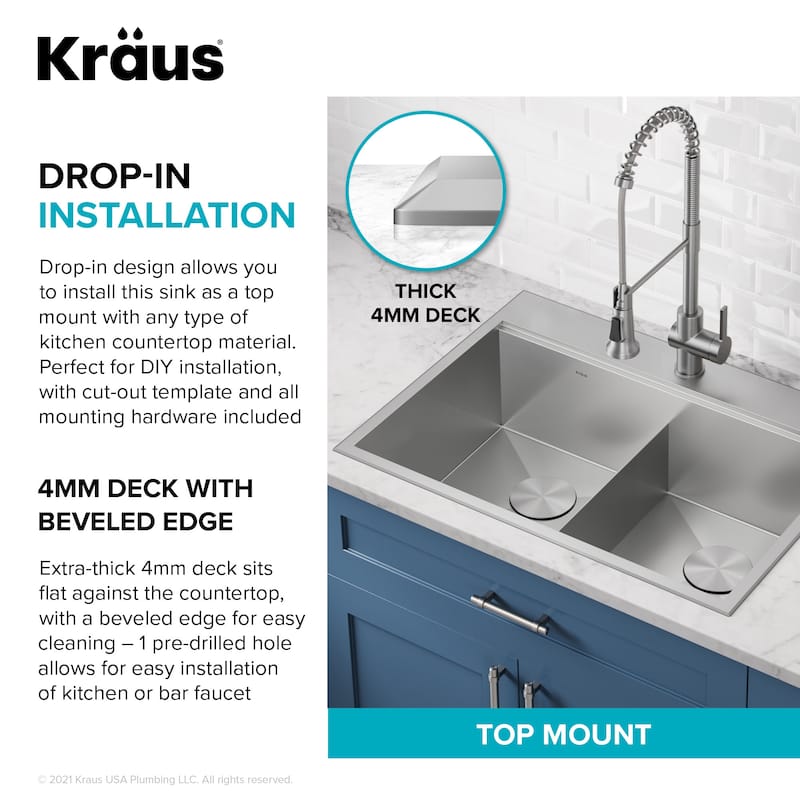Kraus KWT302-30 Kore 30" Drop In Double Basin Stainless Steel Kitchen
