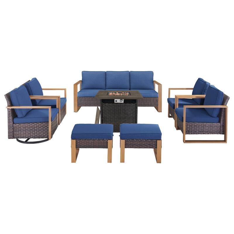 Pocassy Outdoor Fire Pit Conversation Set 3-Seat Sofa Chairs Patio Furniture Set