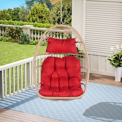 Outdoor Garden Rattan Egg Swing Chair Hanging Chair Wood+Cushion