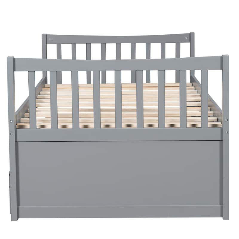 Daybed with Trundle and Drawers Twin Size Modern Wooden Sofa Bed Frame