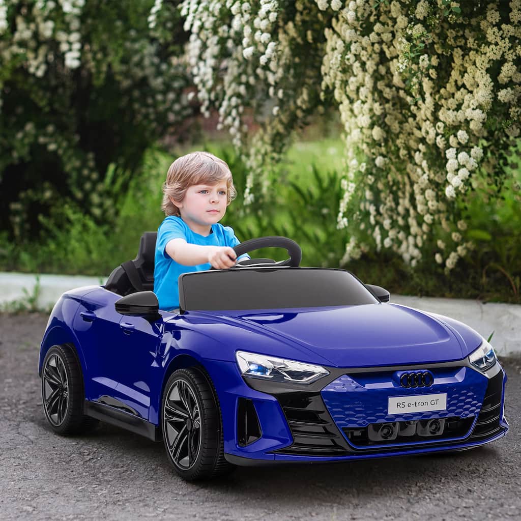 12V Kids Ride on Car with Remote Control, Blue Battery Powered Electric Car Drift Car Engineering Car with 4 Wheels