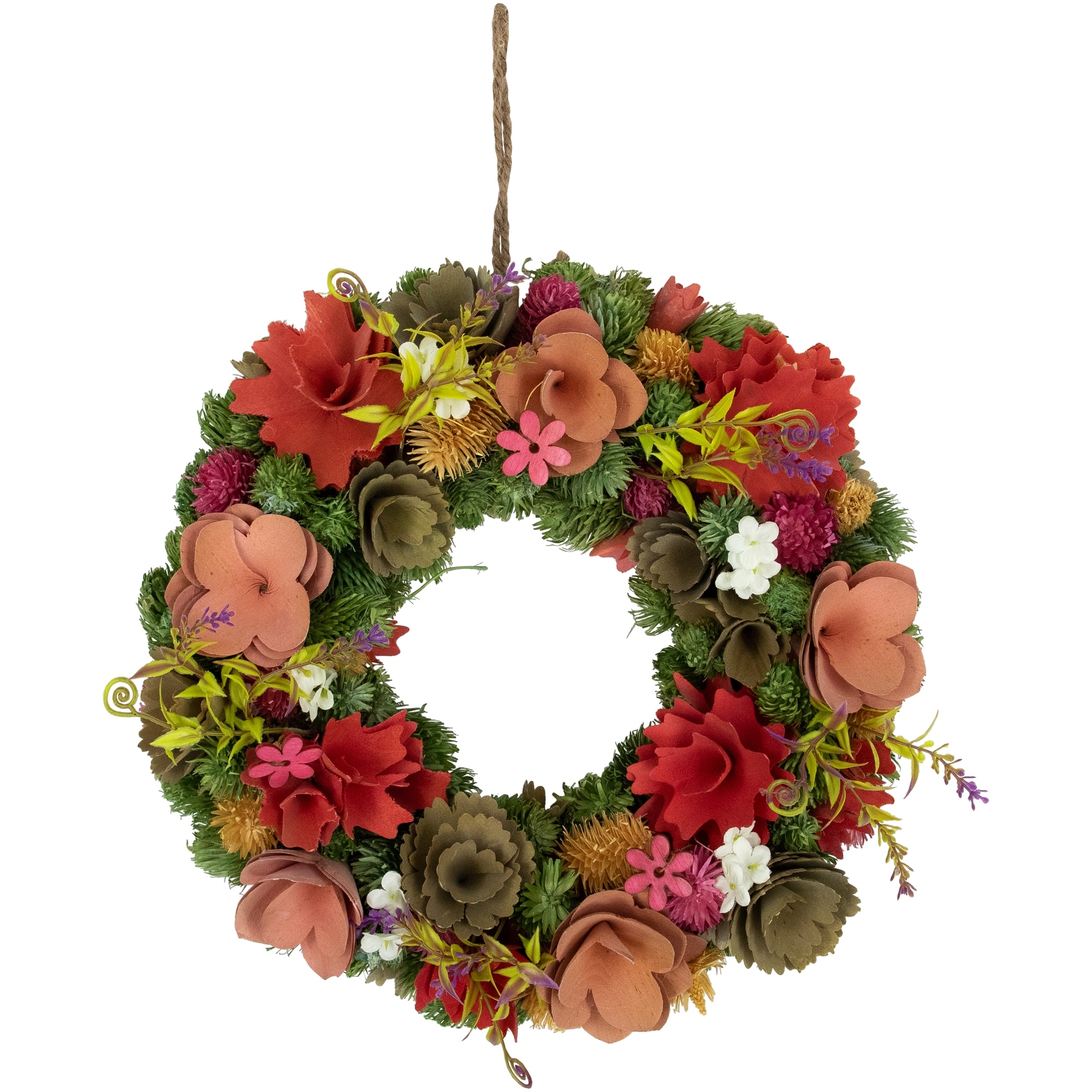 Mixed Shaved Wood Floras Artificial Small Spring Wreath - 12.5"