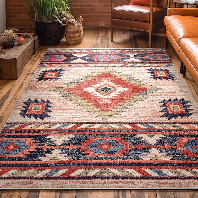 Well Woven Tulsa Lea Southwestern Tribal Area Rug - 5' 3" x 7' 3" - Cream - Rectangle