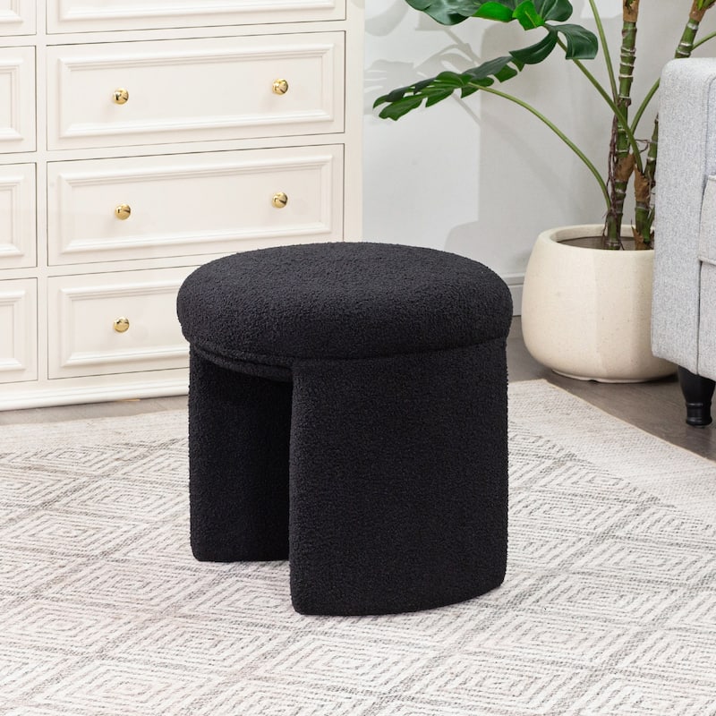 Adeco Ottoman Small Teddy Low Foot Stool Vanity Stool - Black