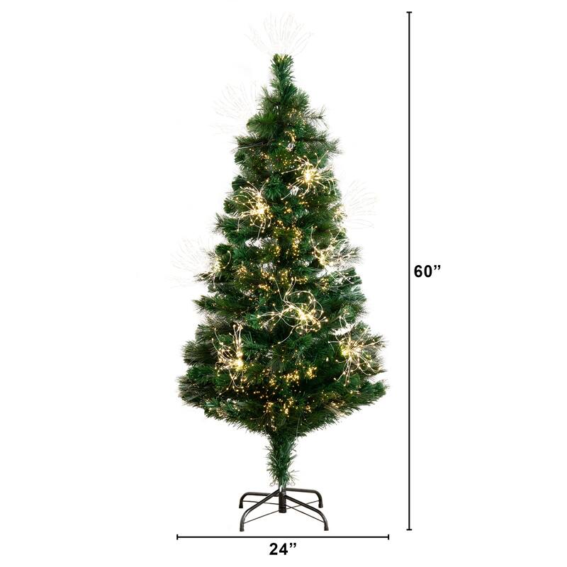 5' Pre-Lit Fiber Optic Artificial Christmas Tree, Warm White LED Lights - 5 Foot