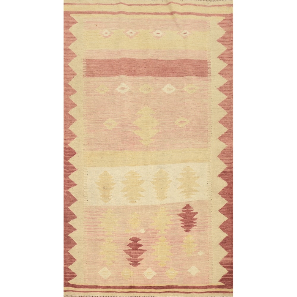 Hand Woven Oriental 100% Wool Carpet Southwestern Tribal Pink Kilim Area Rug - 5' 5'' X 3' 1''