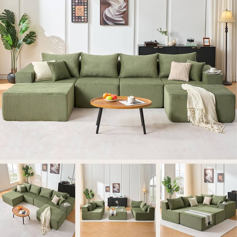 Corduroy U-shaped Sectional Sofa Flexible Layout Modular Couch