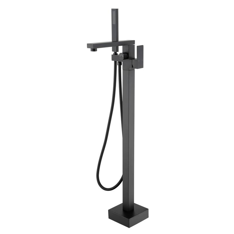 Floor Mounted Tub Faucet High Flow Freestanding Tub Filler Faucet with Handheld Shower Head - Black