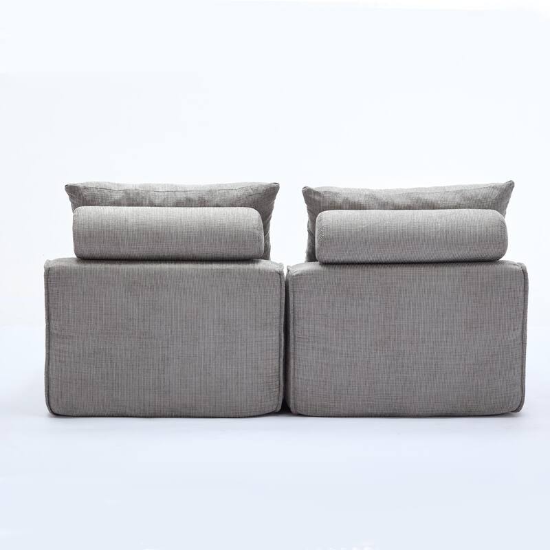 Armless Modular Upholstered Sofa with Lumbar Pillow, Compact Chenille Fabric Sofa Chair for Apartment Small Spaces