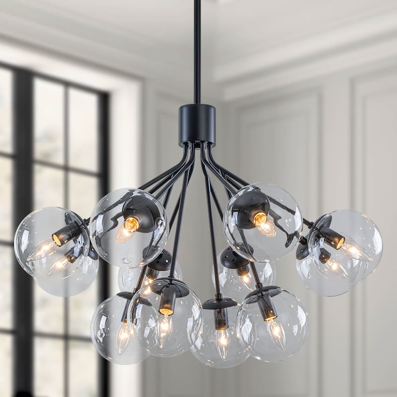 Starsky 12-Light Modern Bubble Seeded Glass Chandelier - Black