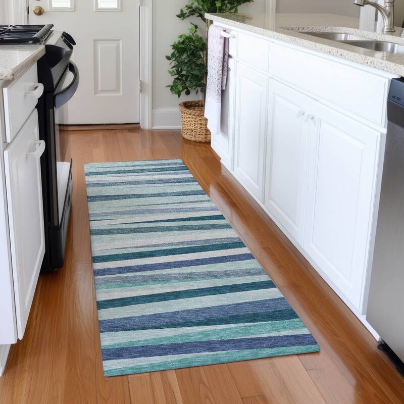 Premium Washable Super Soft Modern Stripes Mayfield Rug - Teal - 2'3" x 7'6"