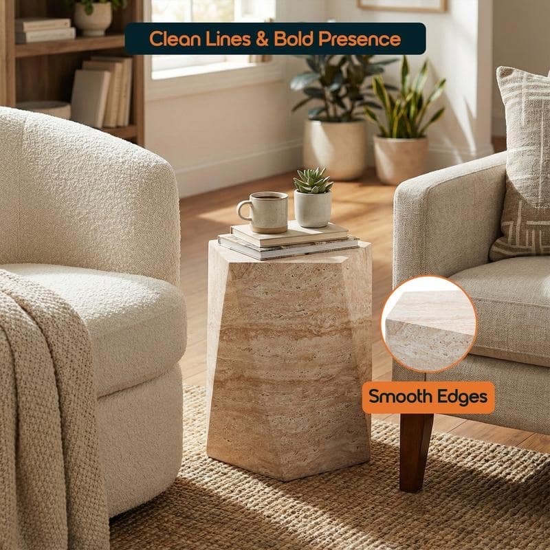 Nexovo Modern Geometric Side Table with Accent Painted Finish for Living Rooms, Bedroom, and Patios