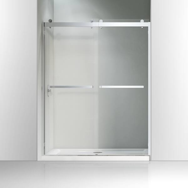 slide 2 of 7, Vanity Art 60 x 76" Frameless Bypass Sliding Glass Shower Door 2 Ways Sliding Shower Door, Brushed Nickel - 76" H x 60" W