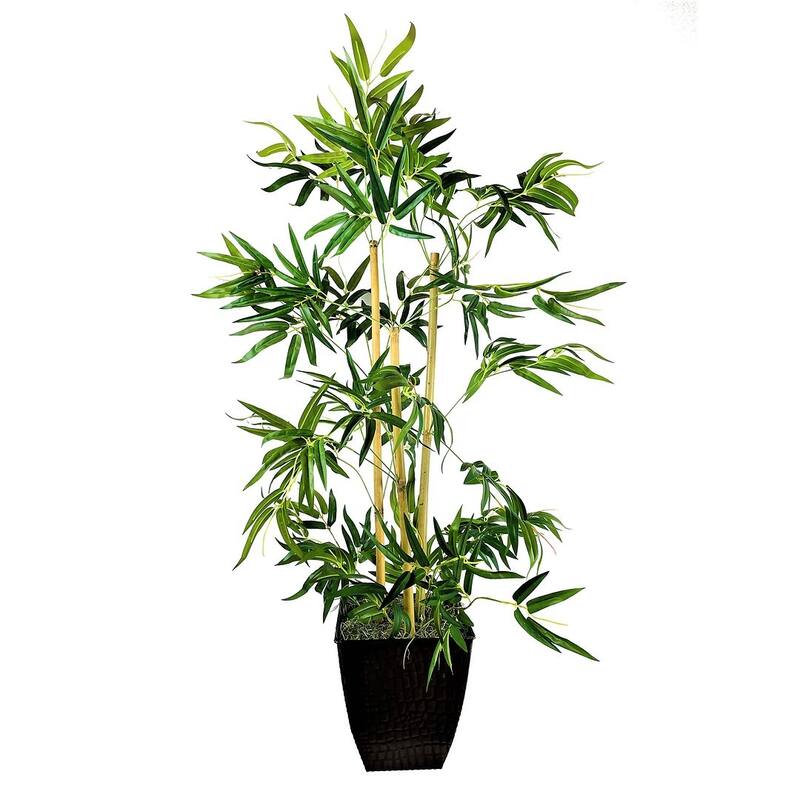 4-foot Artificial Bamboo in Black Metal Square Fluted Planter
