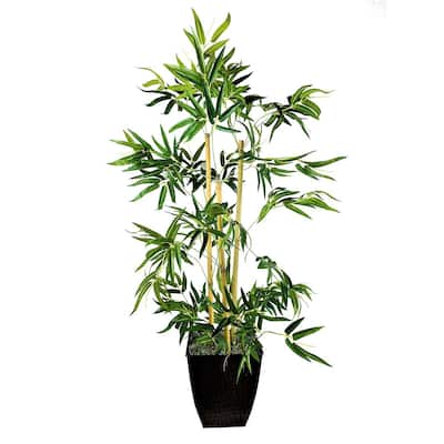 4-foot Artificial Bamboo in Black Metal Square Fluted Planter