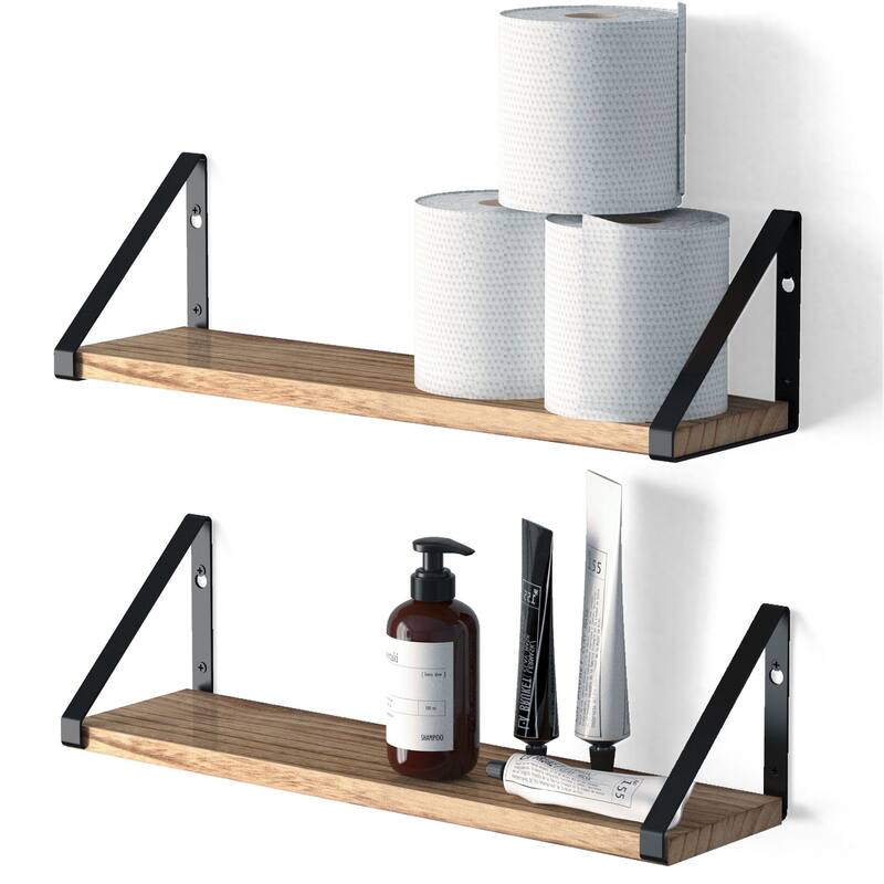 Wallniture Ponza 17" Wood Floating Shelves for Wall, Rustic Decor (Set of 2) - Natural Burned