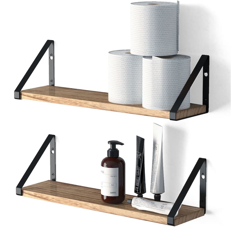 Wallniture Ponza 17" Wood Floating Shelves for Wall, Rustic Decor (Set of 2)