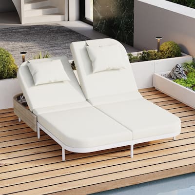 Outdoor Daybed, Patio Rattan Daybed with 5-Position Adjustable Backrest and Removable Cushions&Pillows