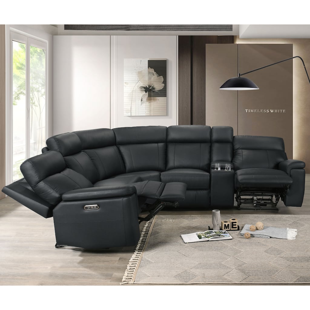 Furniture of America Joren Modern FSC Certified Leather Match Power Recline Sectional with Console and USB Port