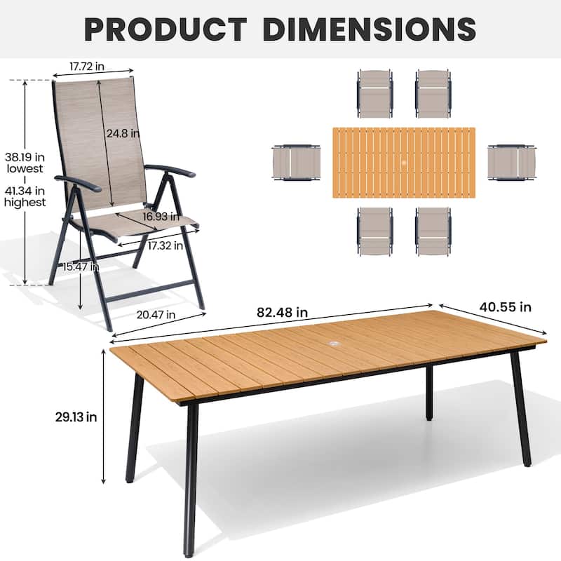 7/9-Piece Set Outdoor Aluminum Patio Dining Table with Folding Dining Chair