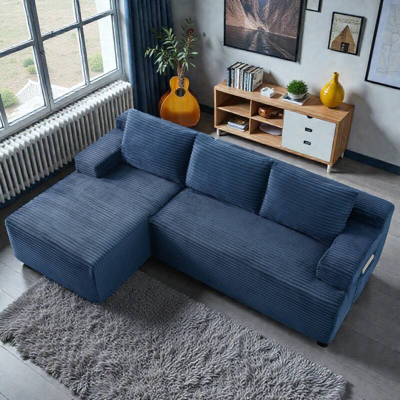 L Shaped Cloud Sectional Sofa with Deep Seat, Corduroy Modular Sleeper Couch, No Assembly Required