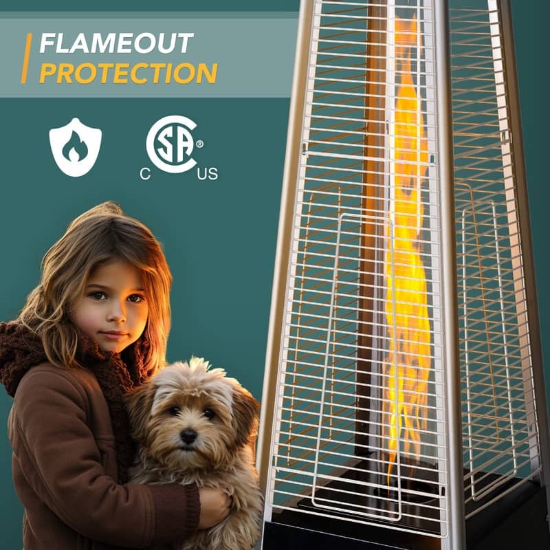 Pamapic 42,000 BTU Outdoor Pyramid Flame Patio Heater with Cover, Wheels
