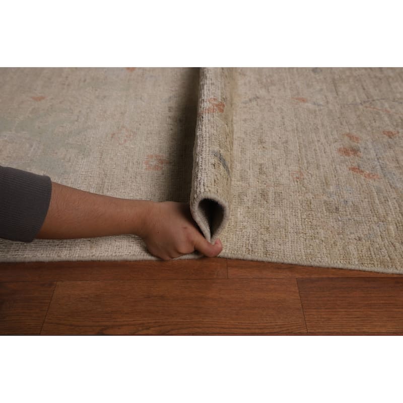 Vegetable Dye Beige Oushak Turkish Rug Hand-Knotted Wool Carpet - 9'2"x 12'3"