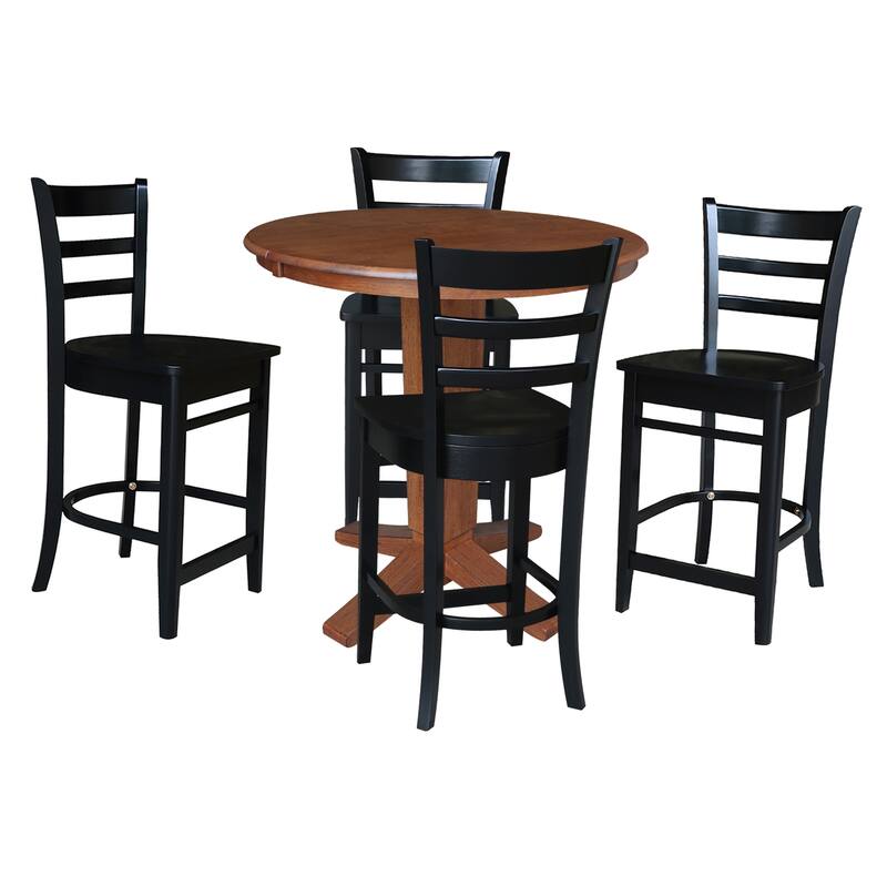 36 in Round Counter Height Extension Dining Table with 12 in Leaf and Stools - Distressed Oak/Black - 5-Piece