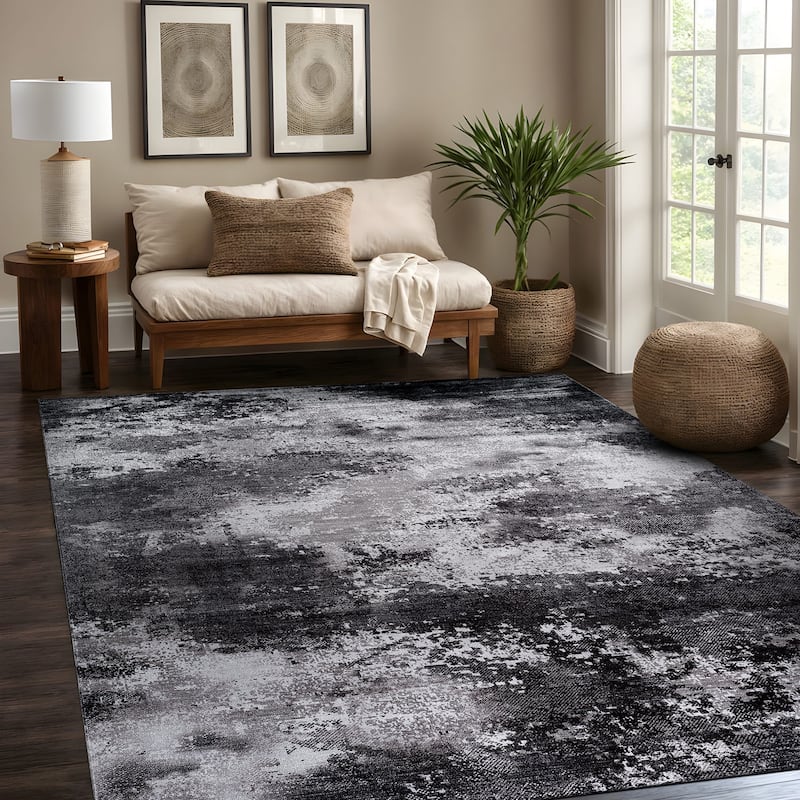 Beverly Rug Queen Abstract Non-Slip Rubber Back Washable Indoor Area Rug