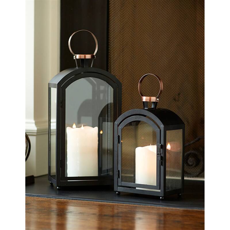 Set of 2 Black Metal Dome Lanterns with Copper Handle 20"