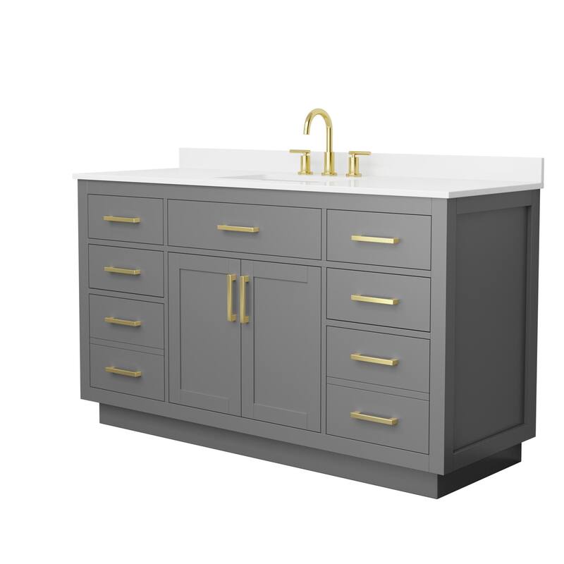 Wyndham Collection WCG262660S-QTZ-US3MXX Beckett TK 60" Free Standing - Dark Gray / White Quartz Top / Brushed Gold