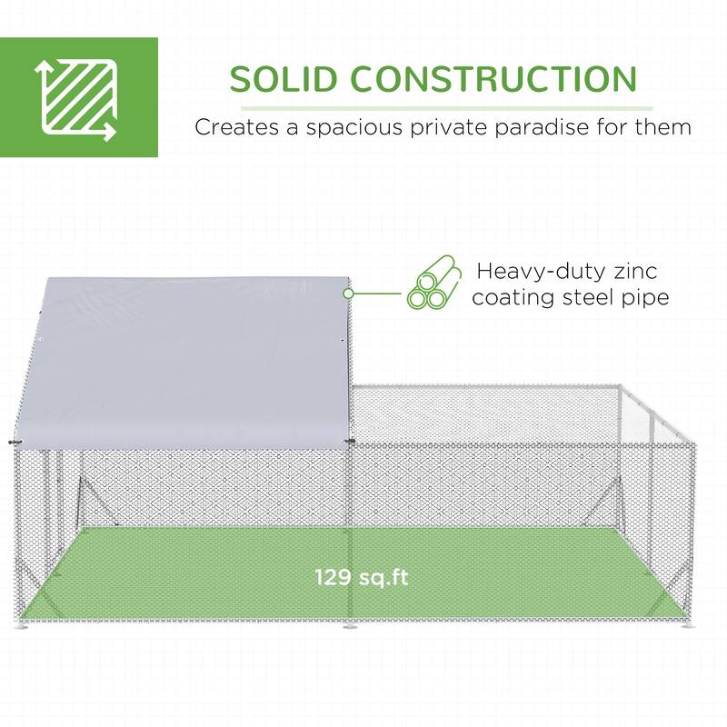 PawHut Large Chicken Coop Metal Chicken Run for Chickens with Waterproof and Anti-UV Cover