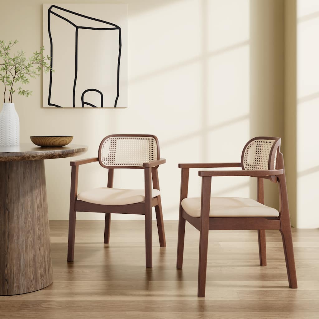 Christopher Knight Home - Sorin Modern Rattan and Upholstered Indoor Dining Chair with Armrest - Set of 2