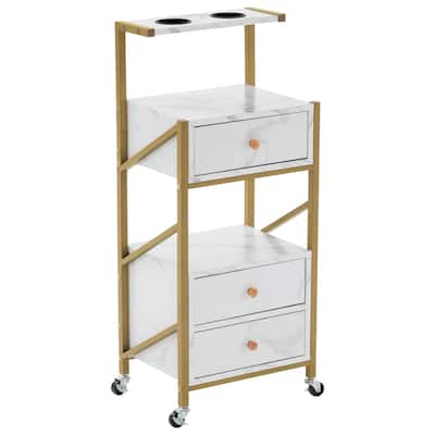 Marbled Board Trolley with Wheels Rolling Cart for Storage 2042 - 15.7*38.2*11.8